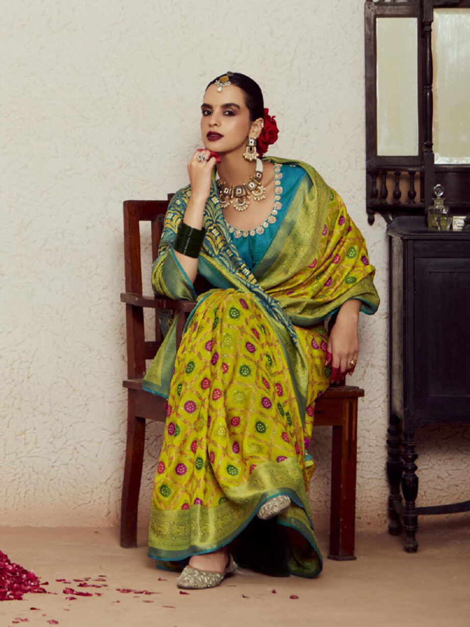 Lime Colour Soft Brasso Bridal Saree