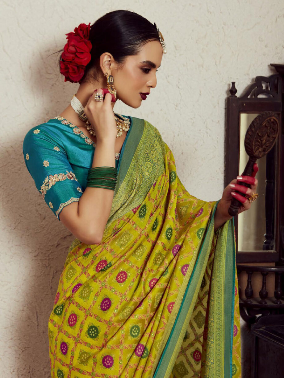 Lime Colour Soft Brasso Bridal Saree