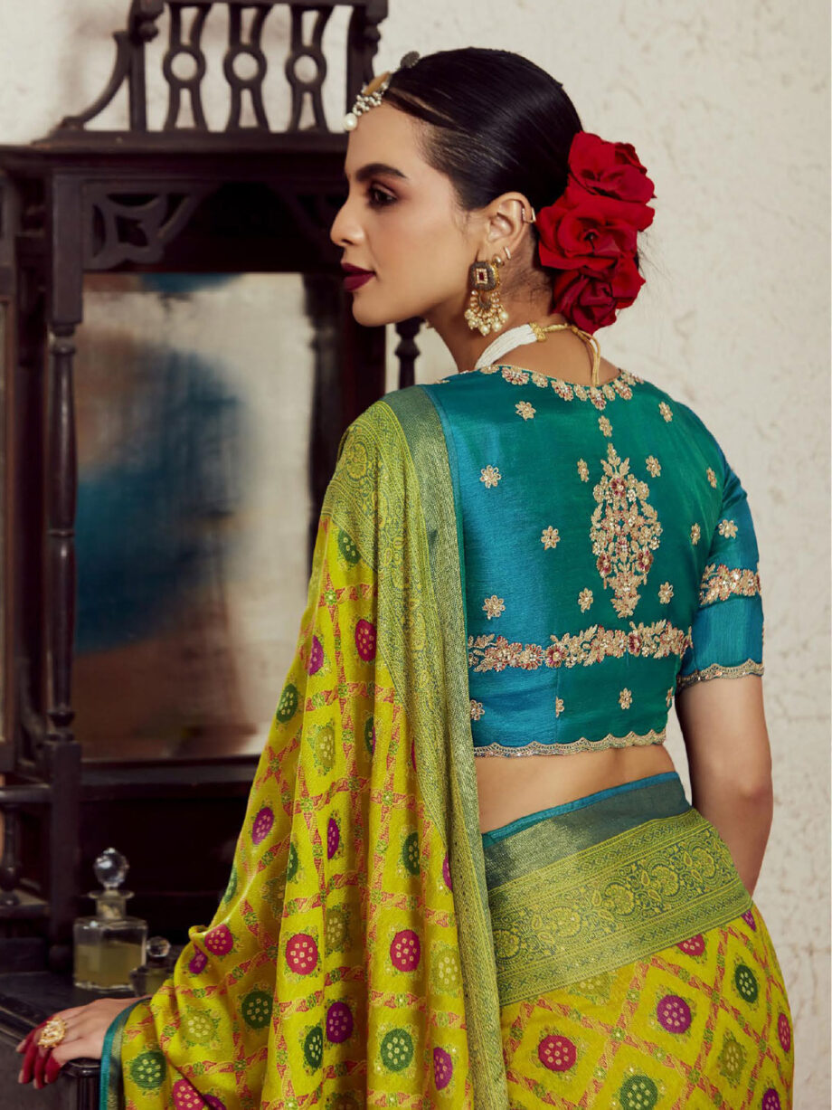 Lime Colour Soft Brasso Bridal Saree