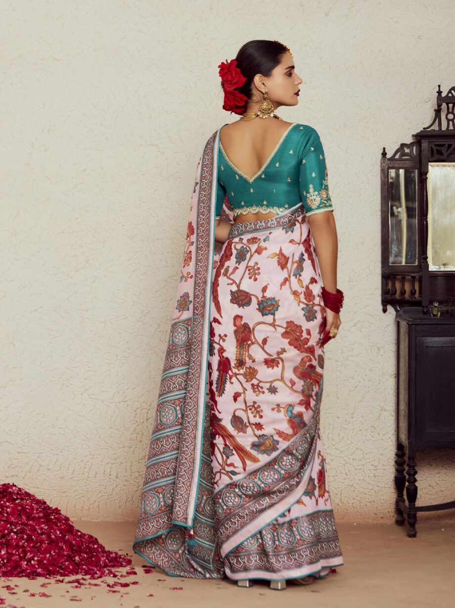 Baby Pink Colour Soft Brasso Bridal Saree