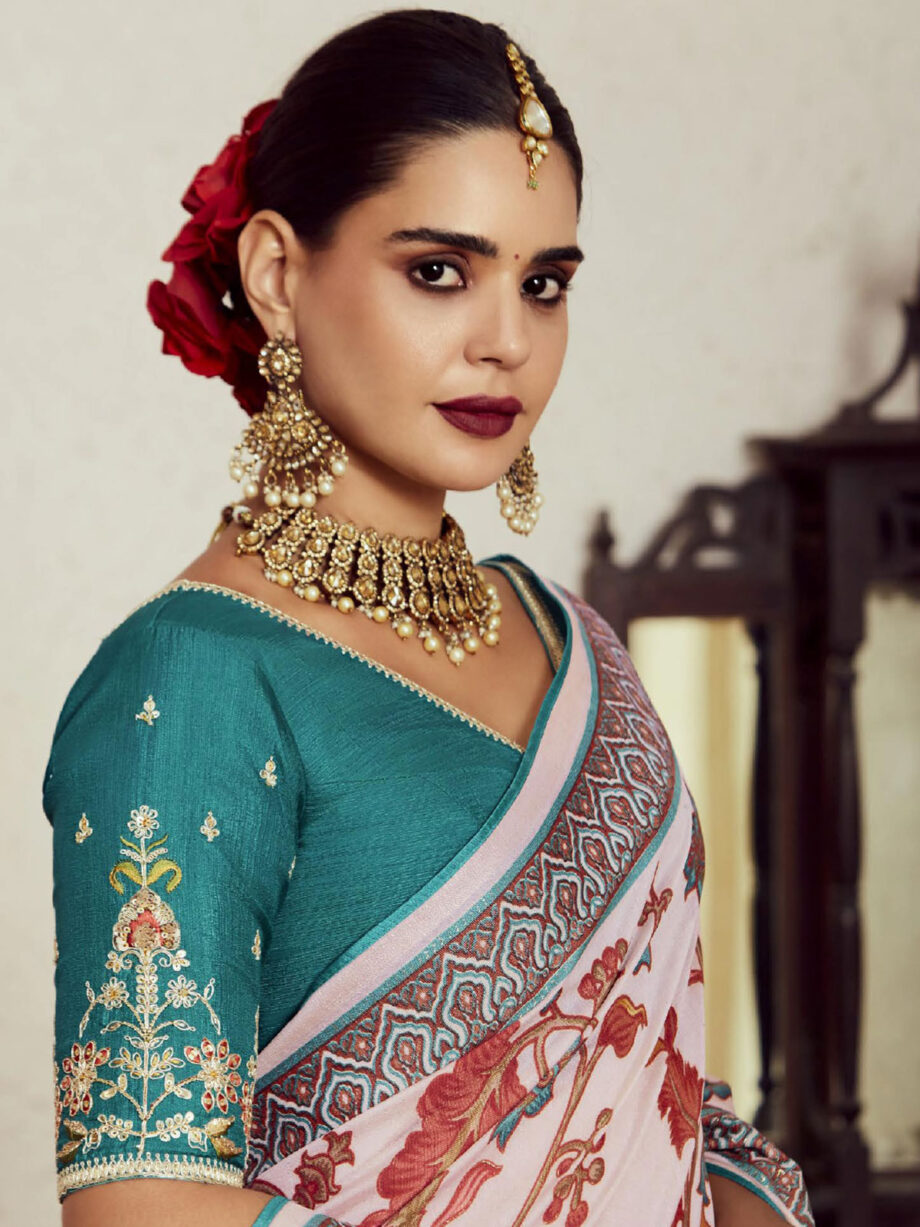 Baby Pink Colour Soft Brasso Bridal Saree