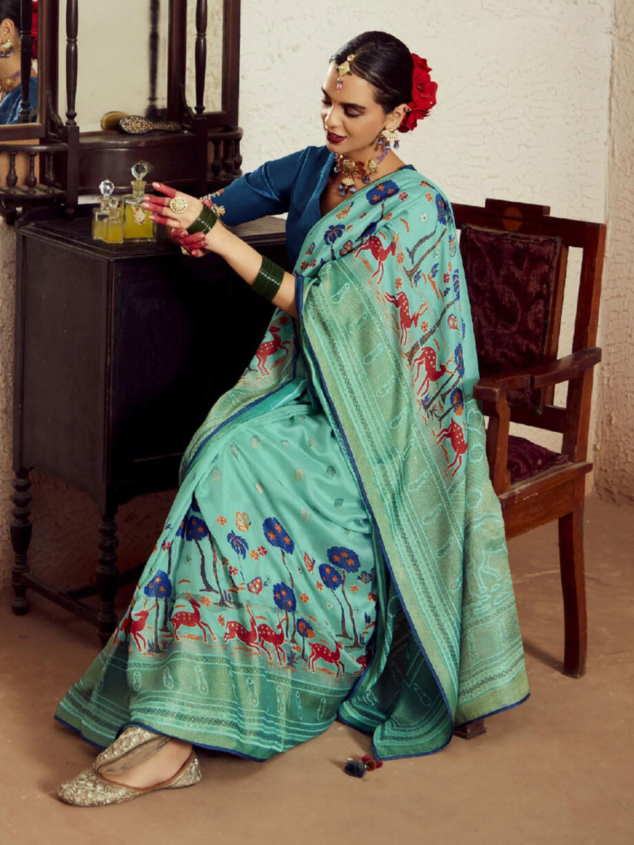 Sky Blue Colour Soft Brasso Bridal Saree