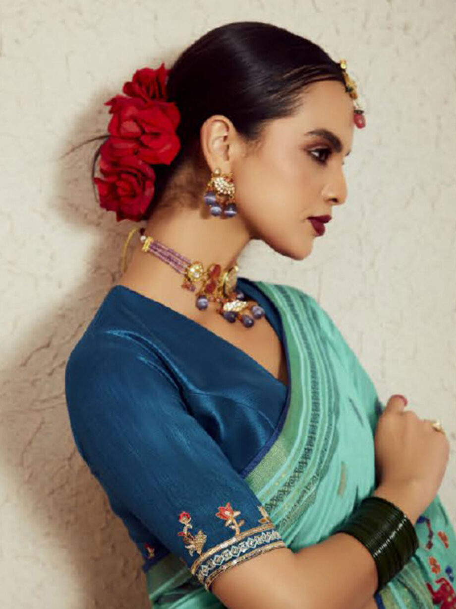 Sky Blue Colour Soft Brasso Bridal Saree