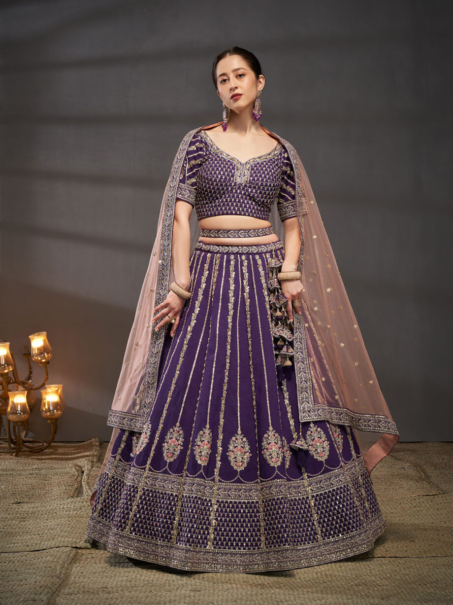 Purple Embroidered Designer Lehenga Choli Set