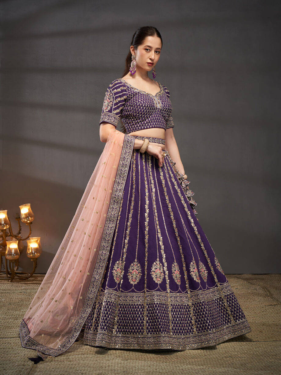 Purple Embroidered Designer Lehenga Choli Set