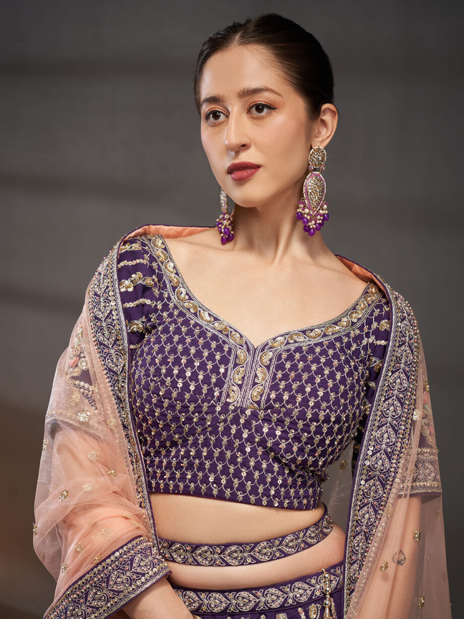 Purple Embroidered Designer Lehenga Choli Set