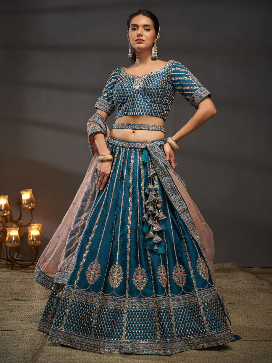 Teal Embroidered Designer Lehenga Choli Set
