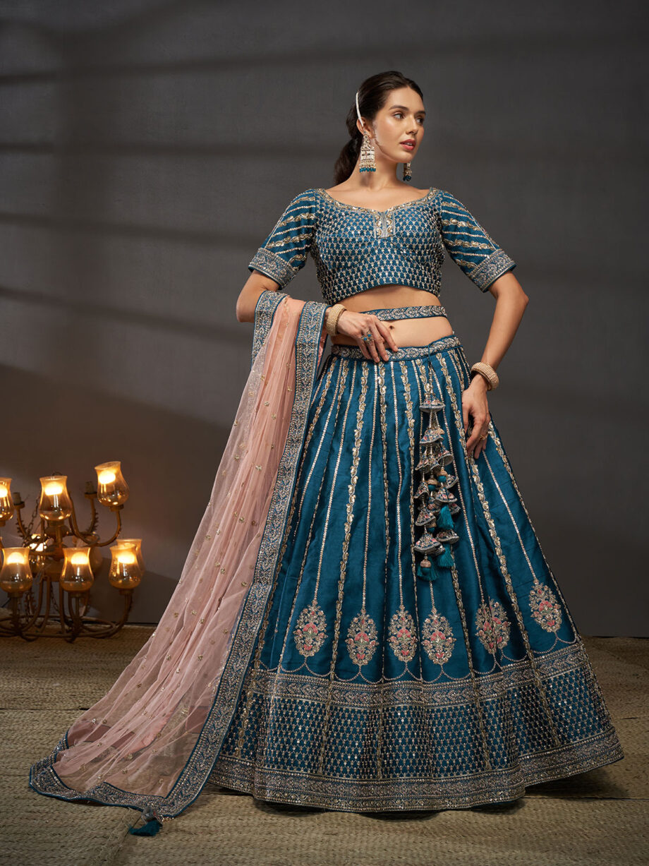 Teal Embroidered Designer Lehenga Choli Set
