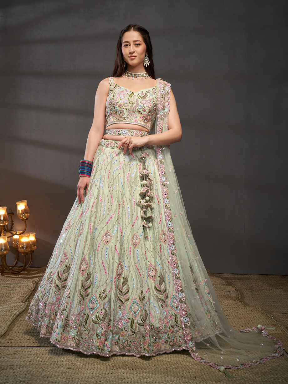 Limegreen Embroidered Designer Lehenga Choli Set