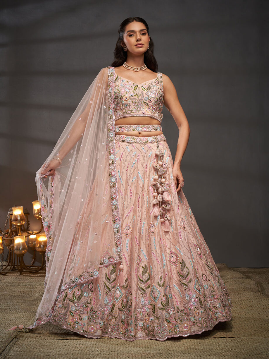 Peach Embroidered Designer Lehenga Choli Set