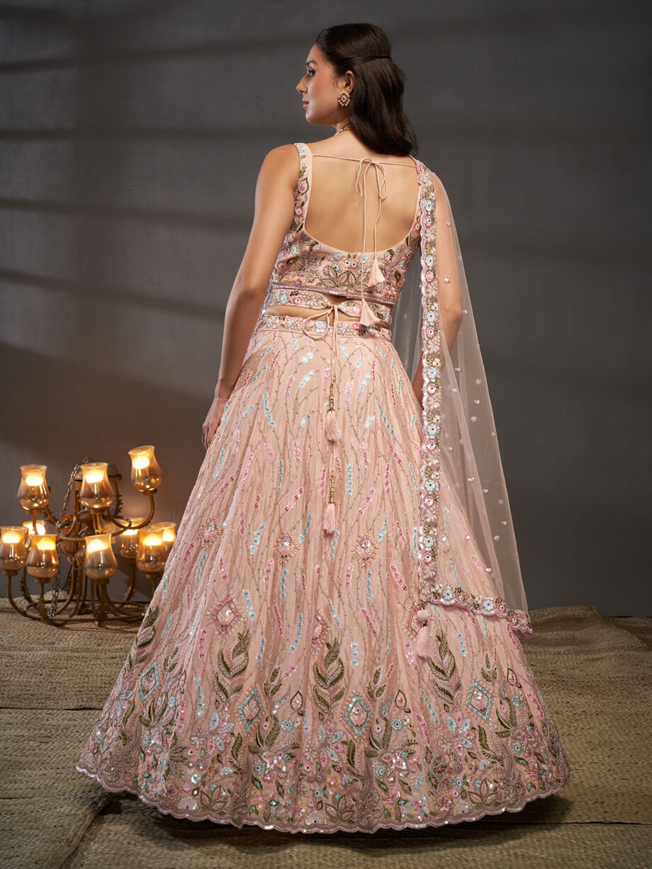 Peach Embroidered Designer Lehenga Choli Set