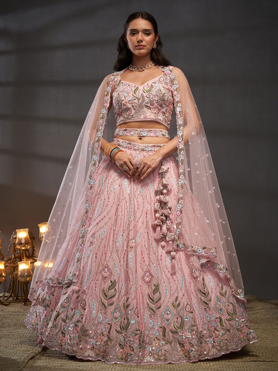 Pink Embroidered Designer Lehenga Choli Set