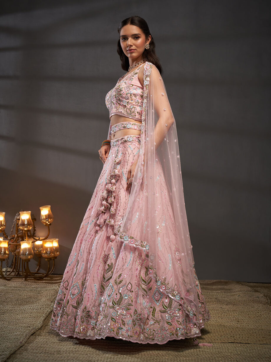 Pink Embroidered Designer Lehenga Choli Set