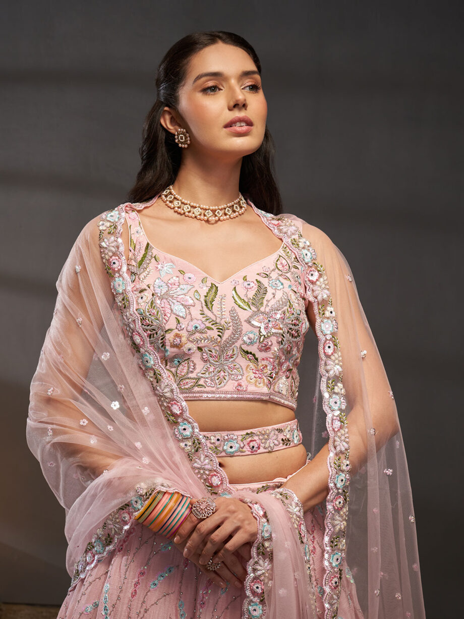 Pink Embroidered Designer Lehenga Choli Set