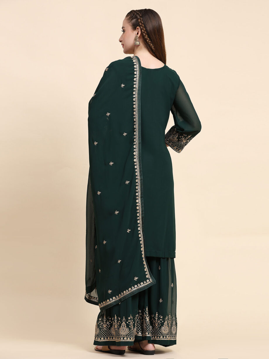 Green Semi Stitched Suit Palazzo Set