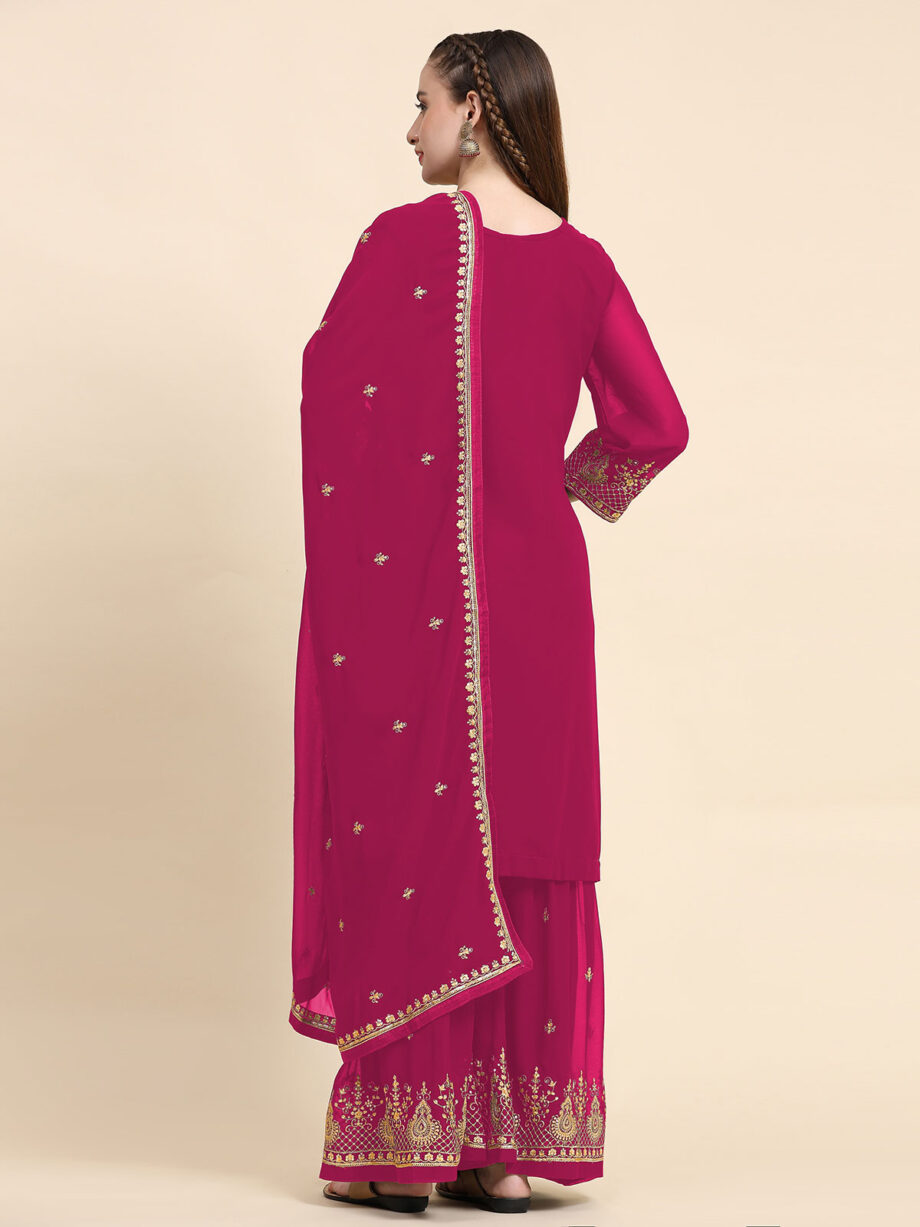 Pink Semi Stitched Suit Palazzo Set