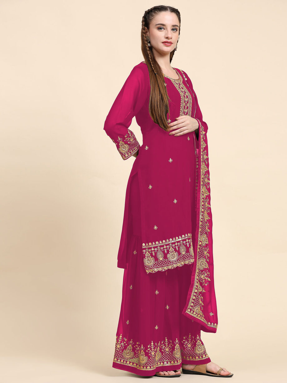 Pink Semi Stitched Suit Palazzo Set