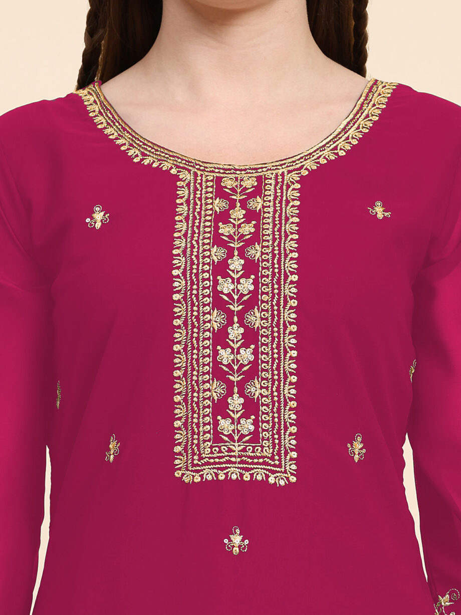 Pink Semi Stitched Suit Palazzo Set