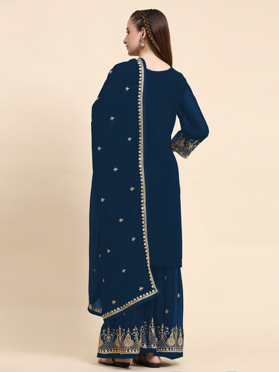 Blue Semi Stitched Suit Palazzo Set