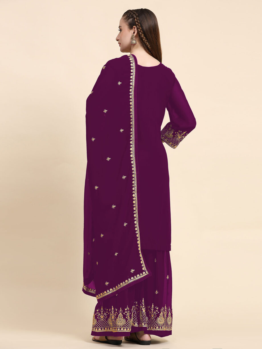 Purple Semi Stitched Suit Palazzo Set
