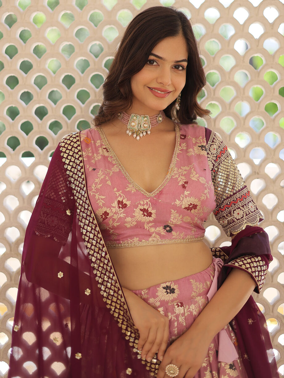 Pink Colour Pure Viscose Jacquard Lehenga Choli
