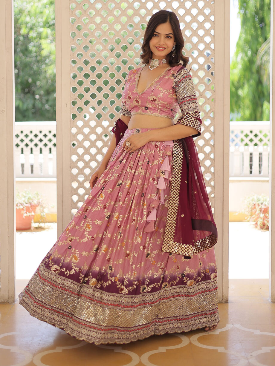 Pink Colour Pure Viscose Jacquard Lehenga Choli