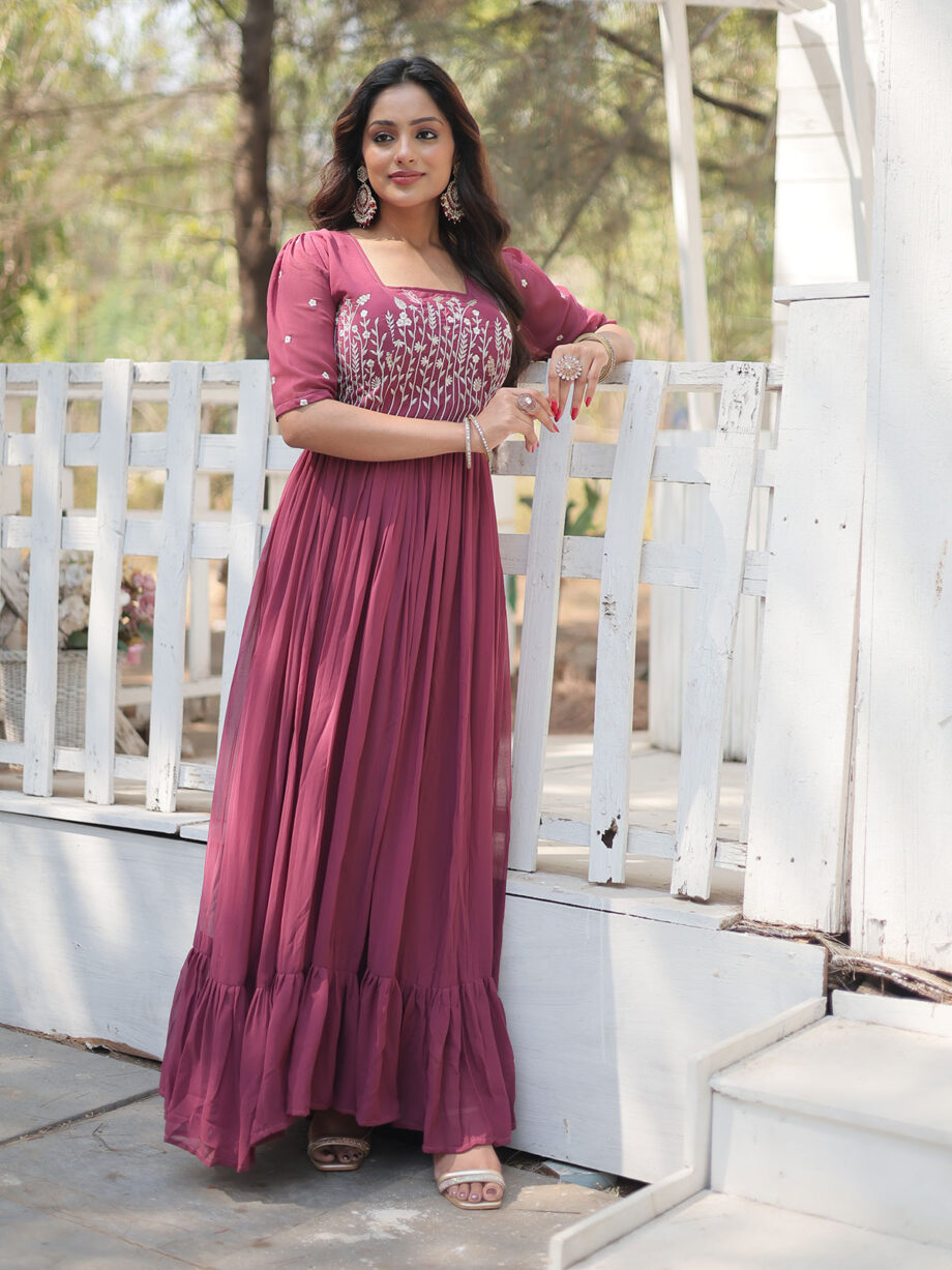 Onion Colour Designer Gown With Dupatta
