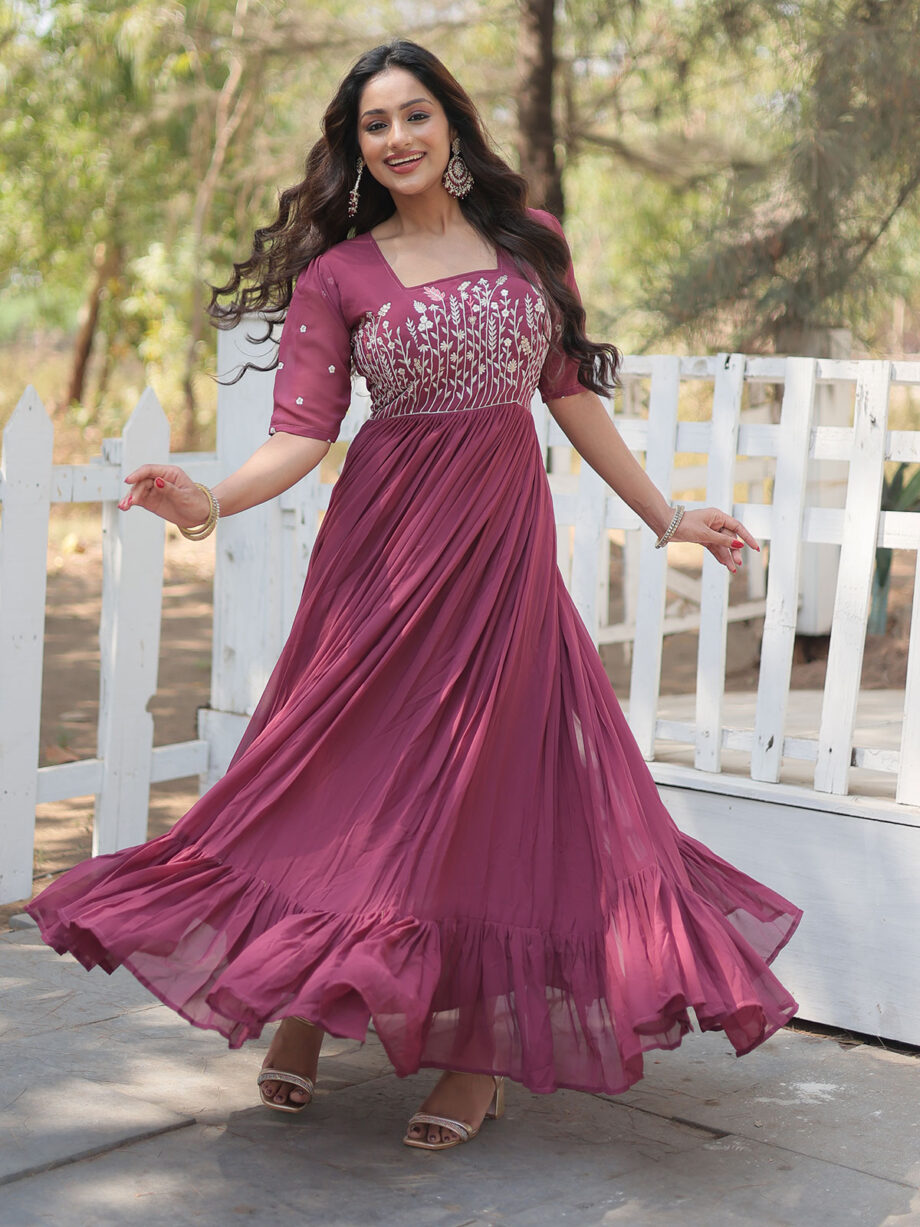 Onion Colour Designer Gown With Dupatta