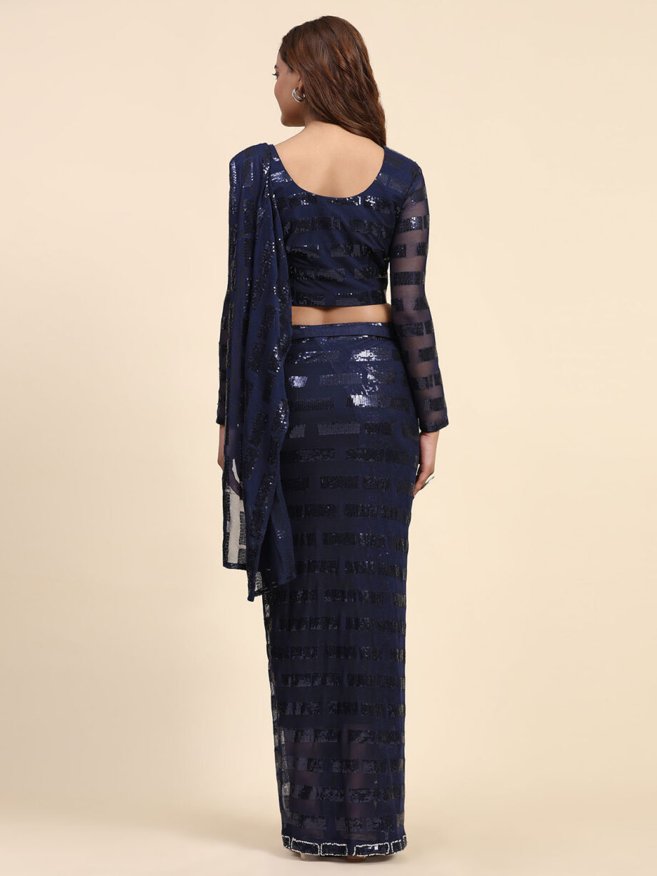 Blue Pure Georgette Party Wear Ready To Wear Saree