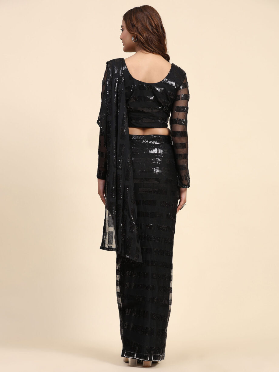Black Pure Georgette Party Wear Ready To Wear Saree