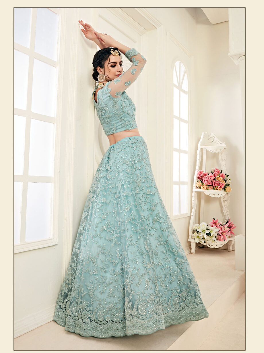 Sky Blue Embroidered Designer Lehenga Set
