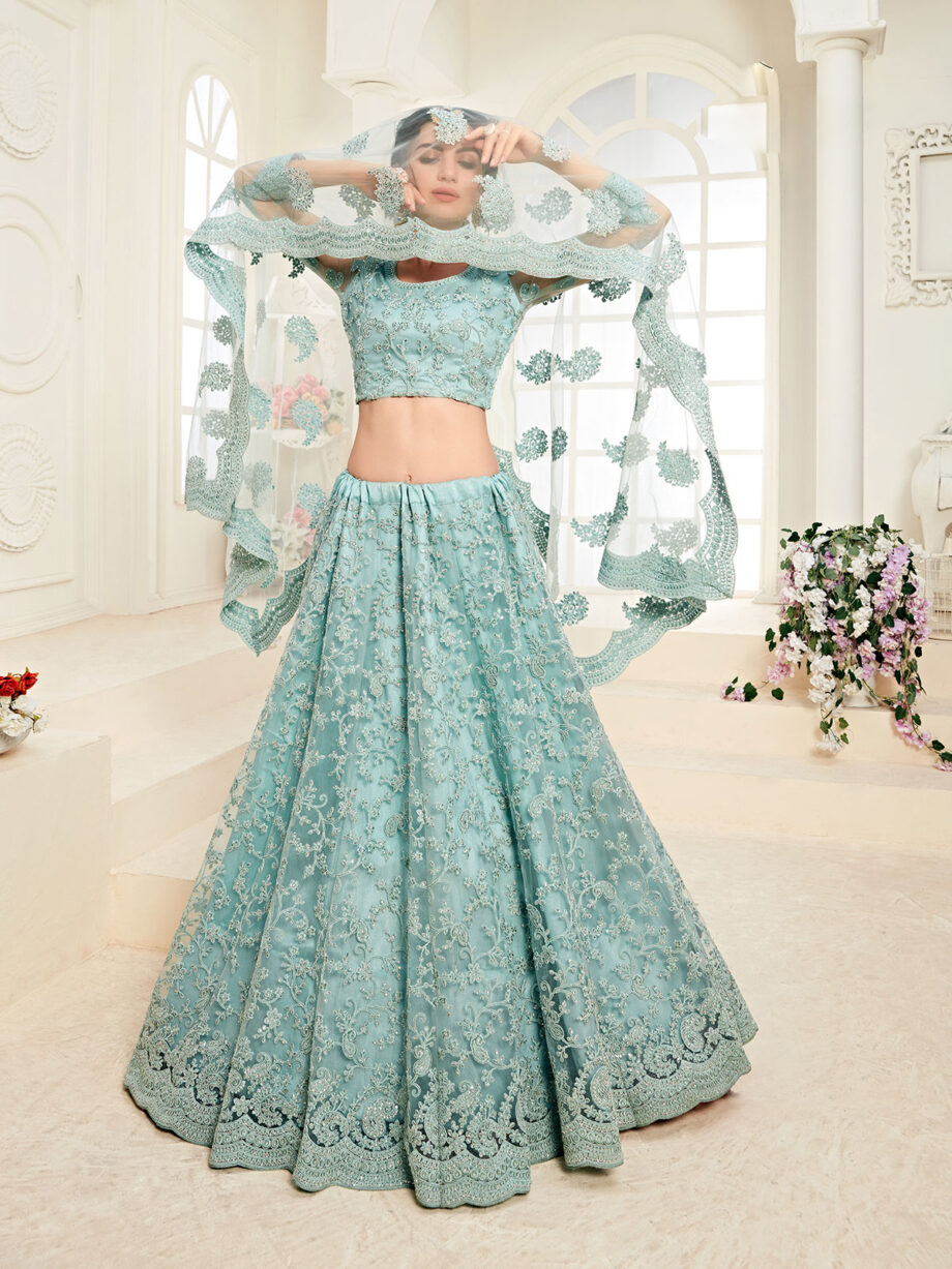 Sky Blue Embroidered Designer Lehenga Set