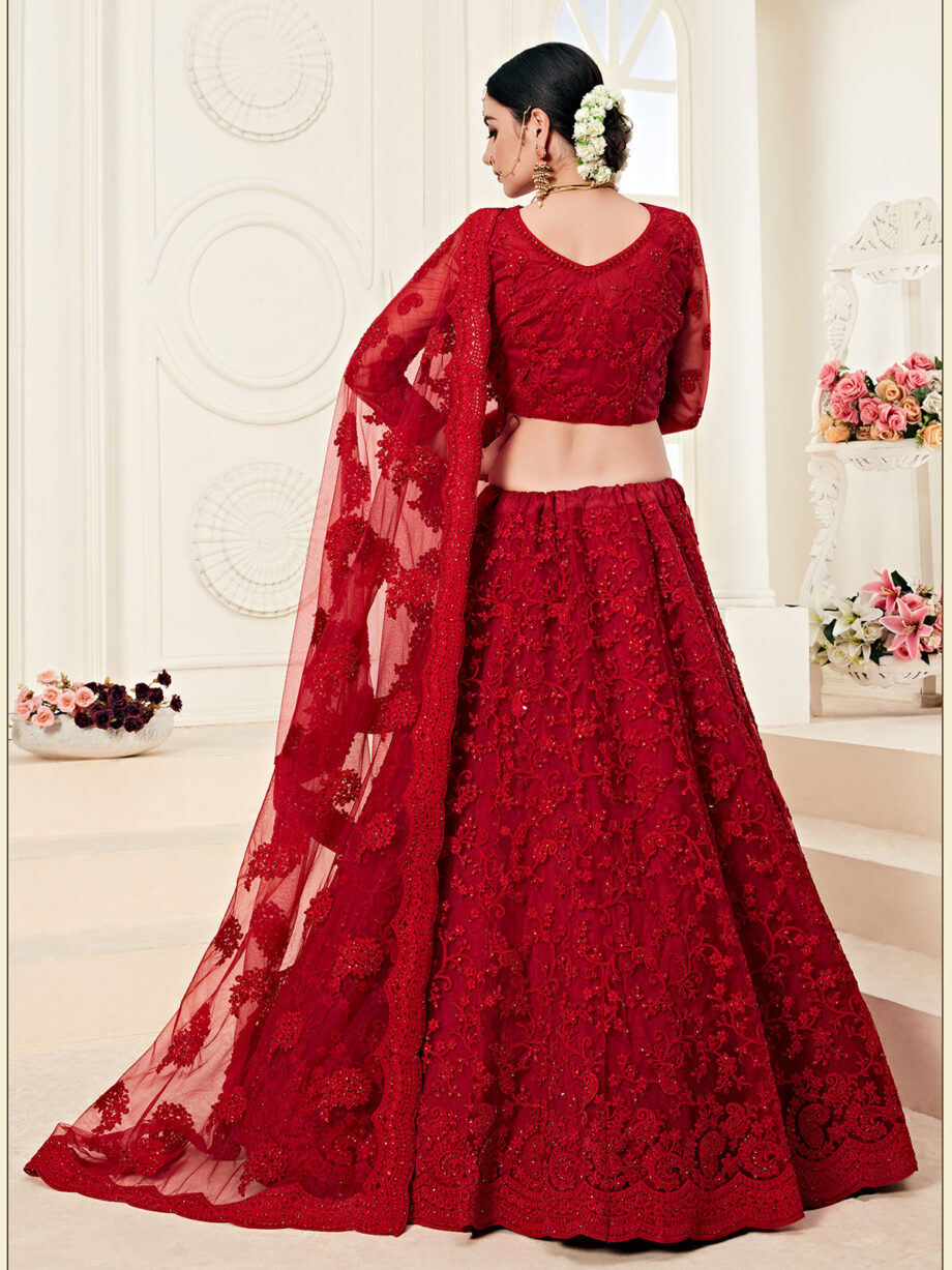 Red Embroidered Designer Lehenga Set