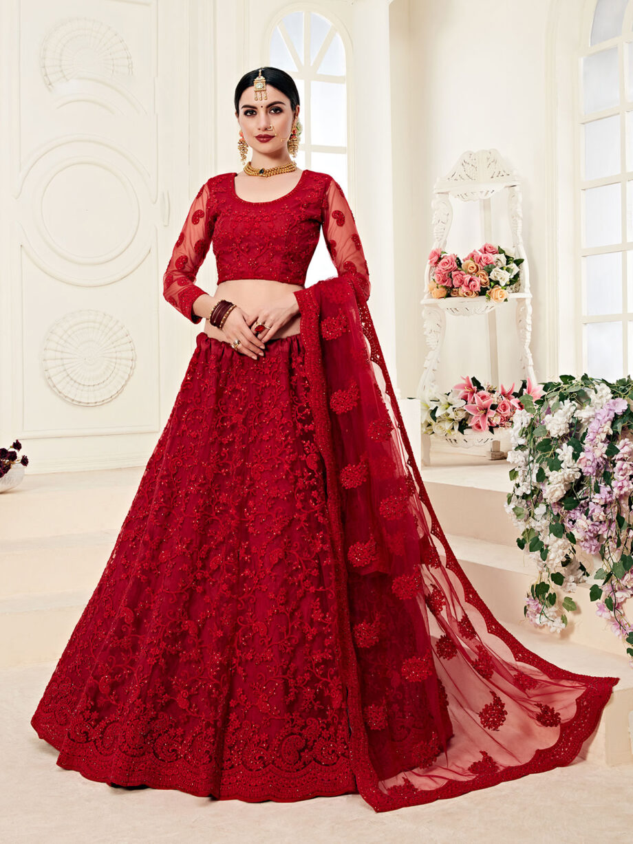 Red Embroidered Designer Lehenga Set