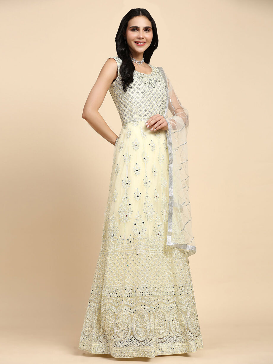 Off Yellow Embellished Gown