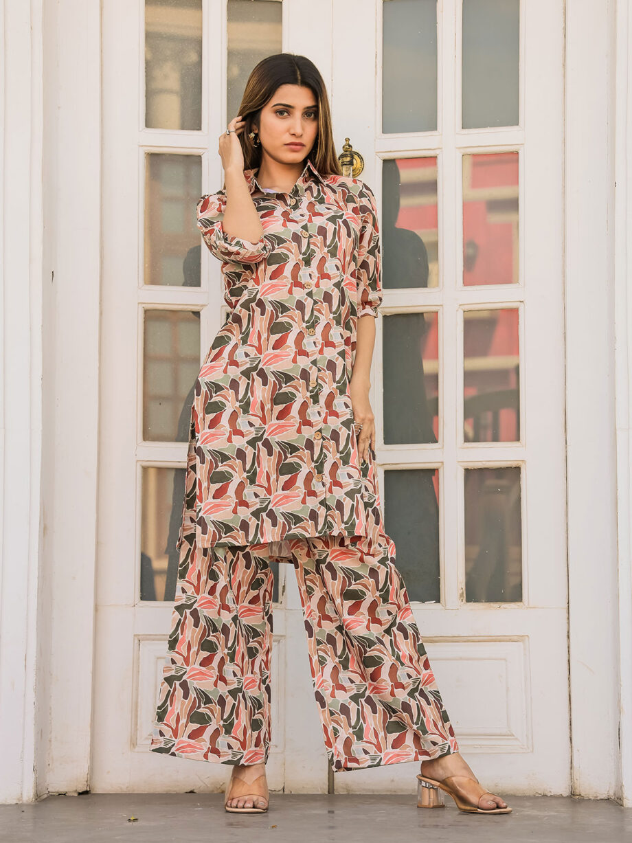 Geometric Print On Cotton Multi Colour Co-ord Set