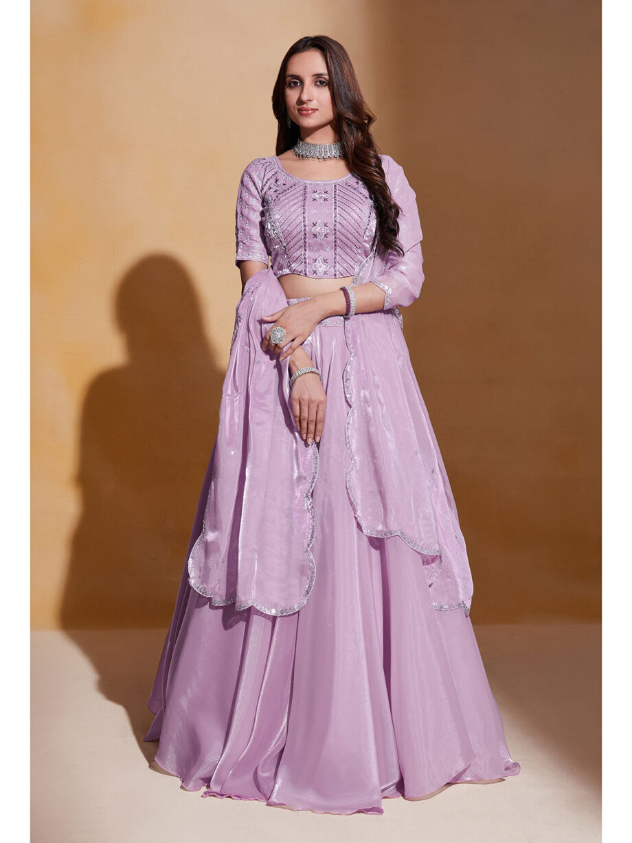 Pink Organza Silk Embroidered Lehenga Choli