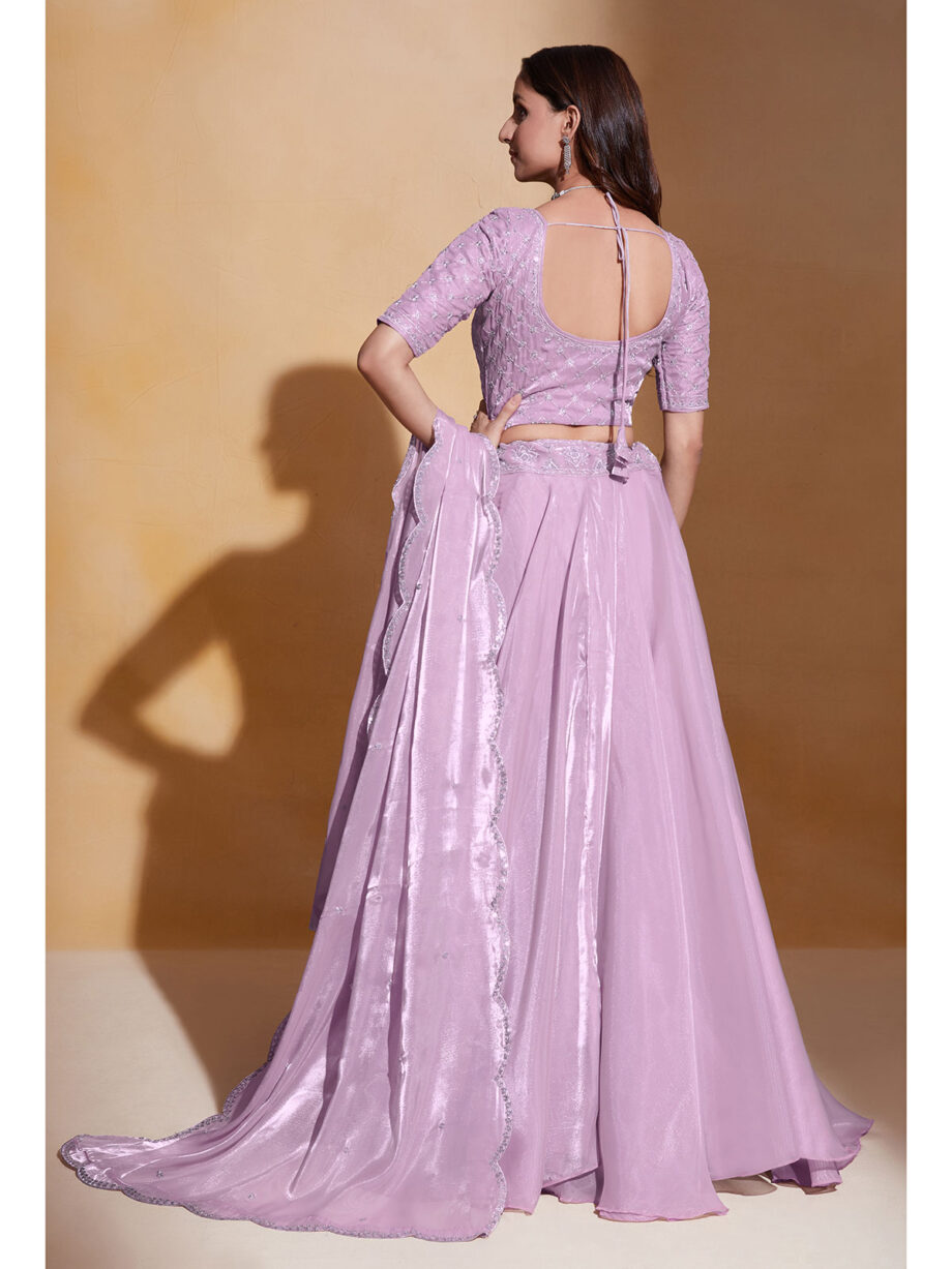 Pink Organza Silk Embroidered Lehenga Choli