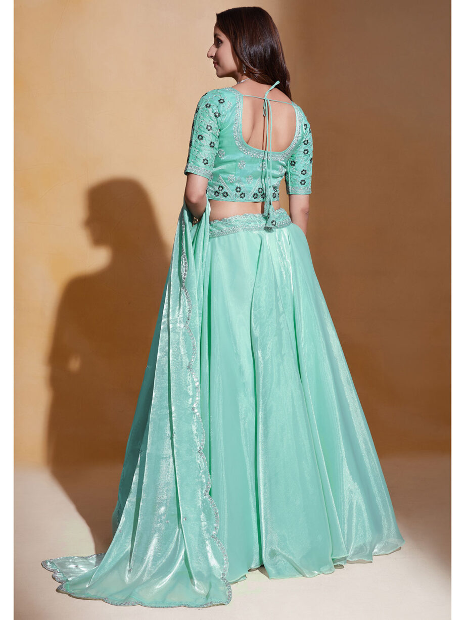 Sky Blue Silk Embroidered Lehenga Choli