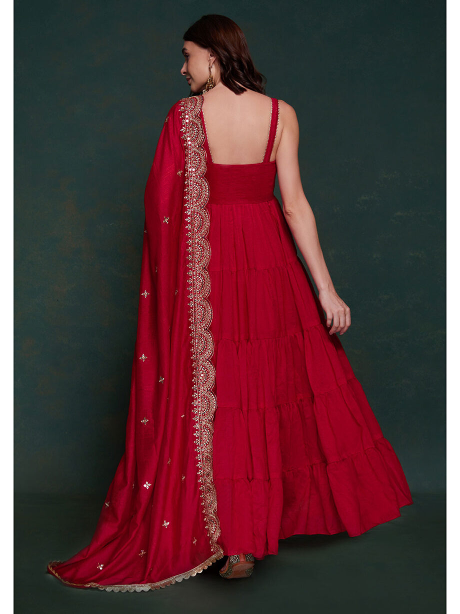 Red Georgette Designer Gown With Dupatta