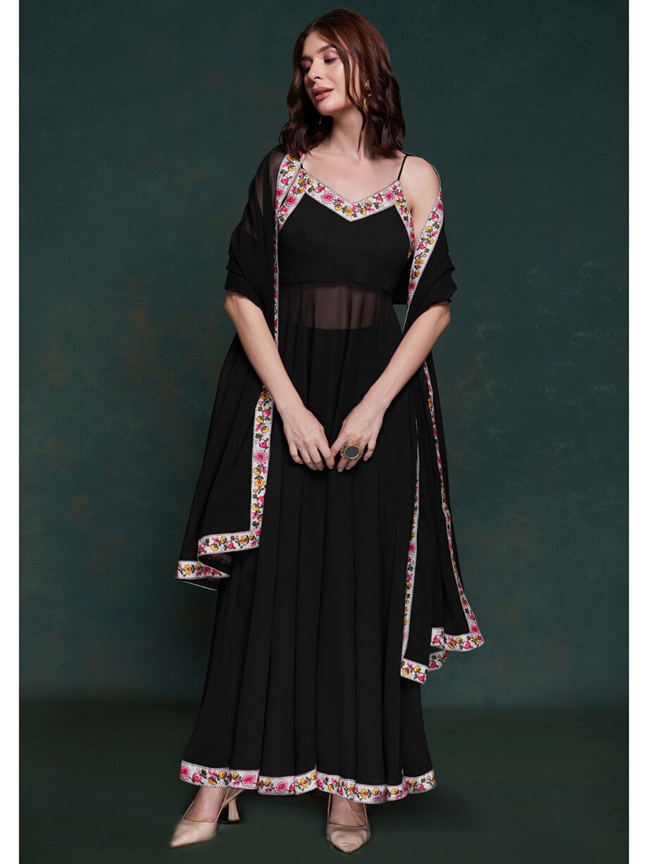Black Georgette Designer Gown With Dupatta