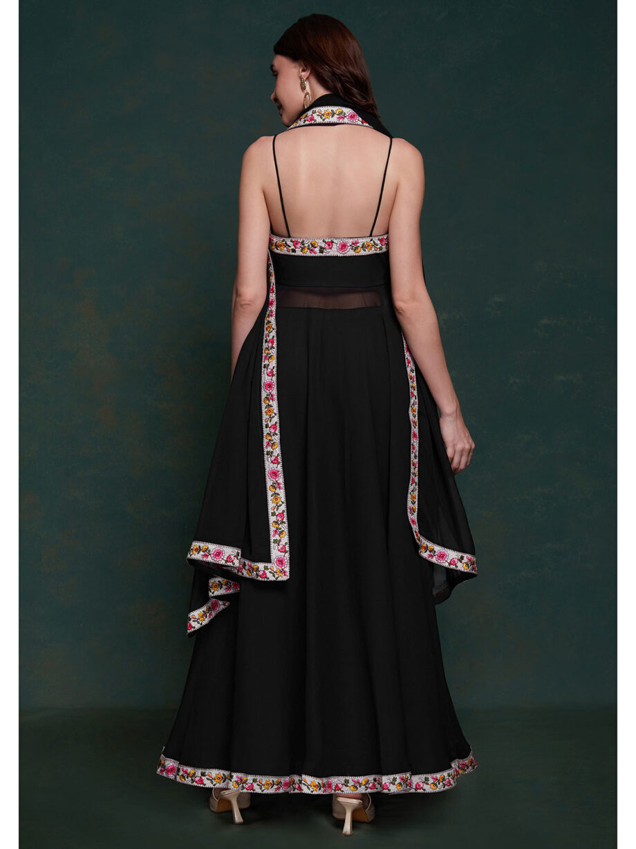Black Georgette Designer Gown With Dupatta
