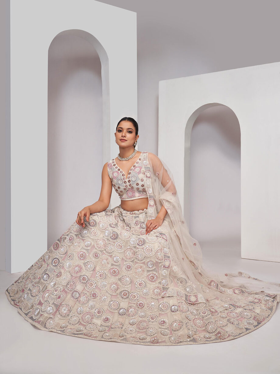 White Soft Net Lehenga Choli