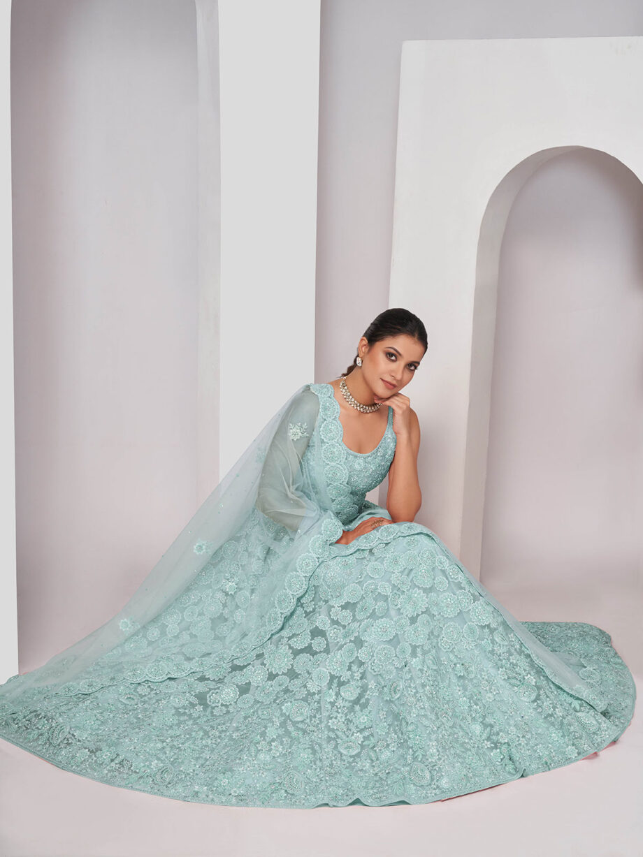 Light Blue Soft Net Lehenga Choli