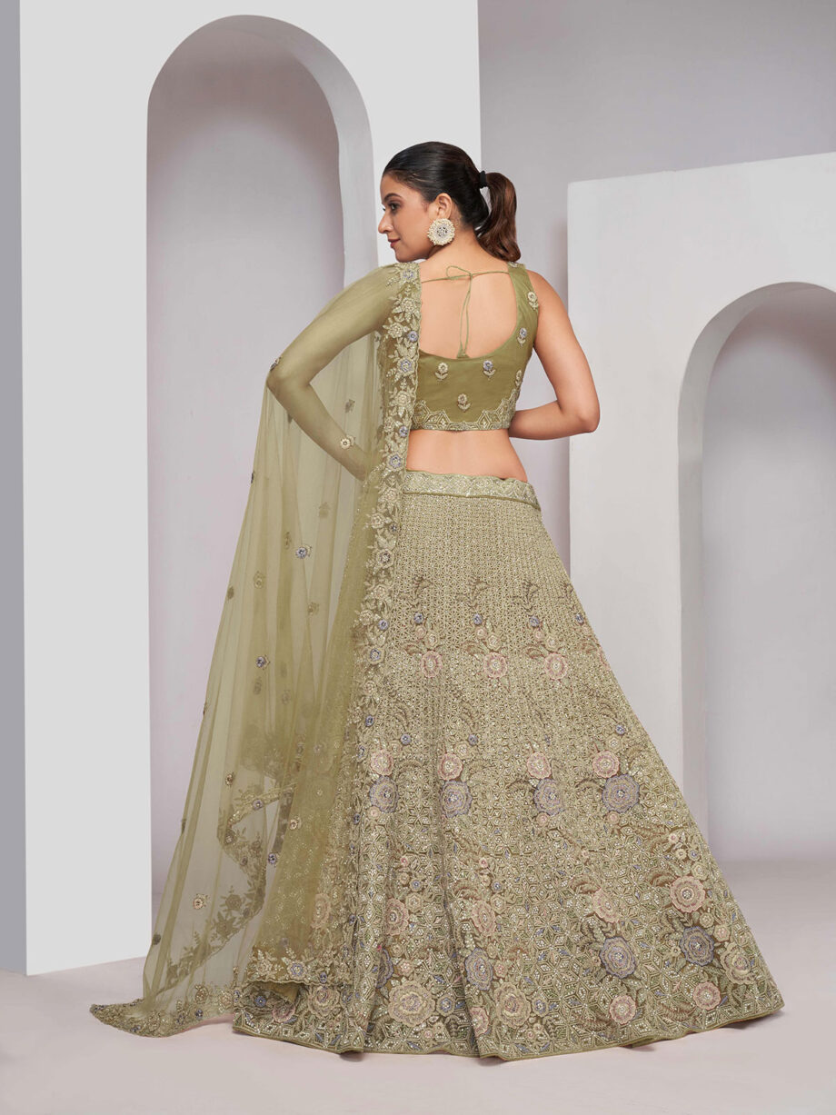 Olive Green Soft Net Lehenga Choli