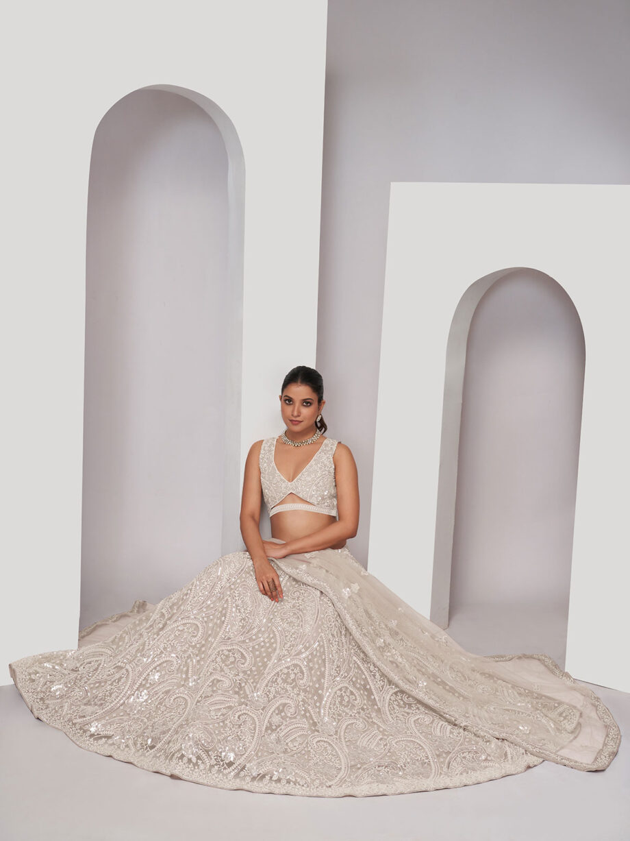 Off White Soft Net Lehenga Choli