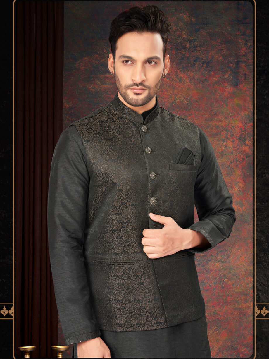 Black Digital Jacquard Kurta Pyjama