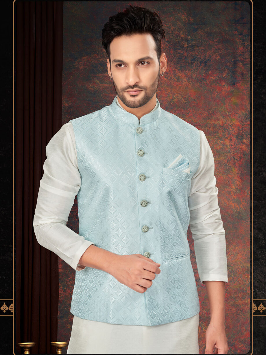 White Jacquard Kurta Pyjama