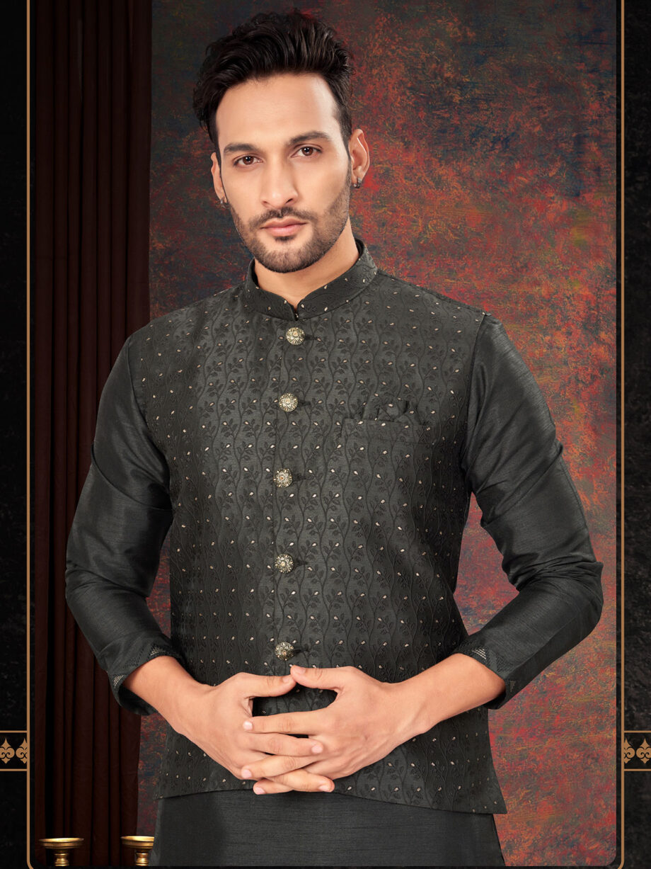 Black Colour BalckBerry Jacquard Kurta Pyjama