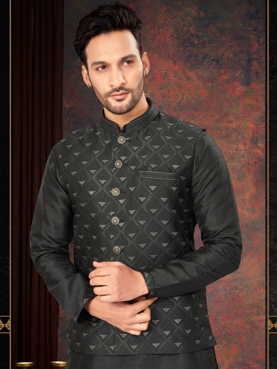 Black Colour BalckBerry Jacquard Kurta Pyjama